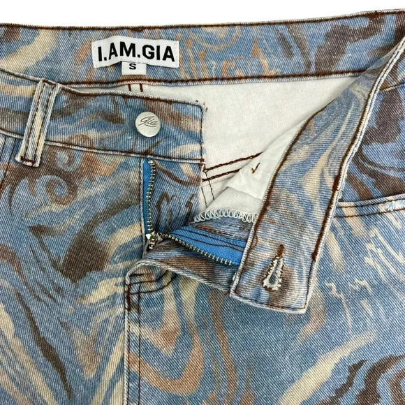 I.AM.GIA Calee Pant Flare Wide Leg High Waisted Jeans Printed Size S - Picture 7 of 11